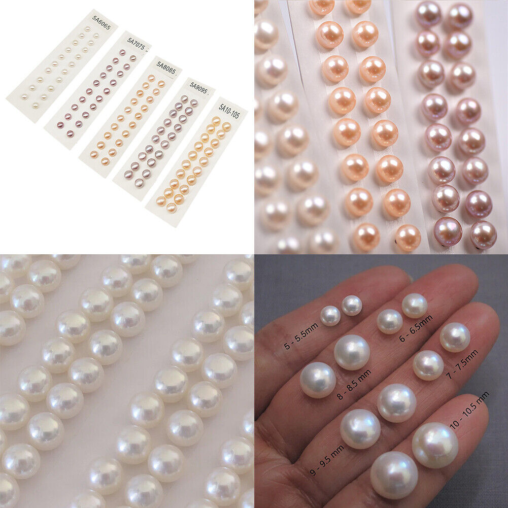 US 5A 10 Pairs 6~10.5mm Real Freshwater Loose Pearl Beads Flat Back Half Drilled