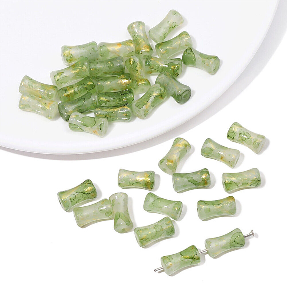 US 100-200 Pack Natural Jadeite Column Stone Beads Tube Bamboo Shape Jade Stone