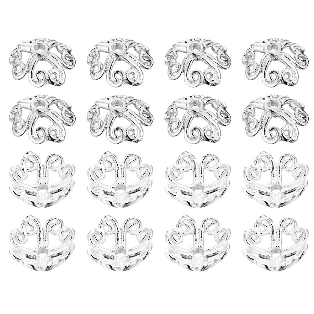 US 10Pc 925 Sterling Silver Heart Filigree Flower Shape Bead Cap Jewelry Making
