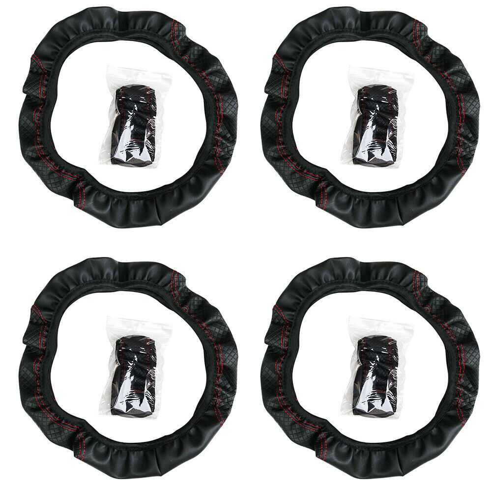US 2-4Pc Leather Car Steering Wheel Cover 15 Inch 15'' Non-Slip Grip Protector