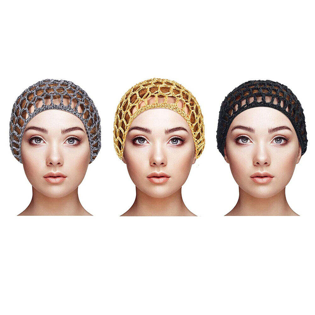 US 3~6 Pcs Short Women Hairnet Cover Mesh Crochet Hair Net Rayon Knit Snood Hat