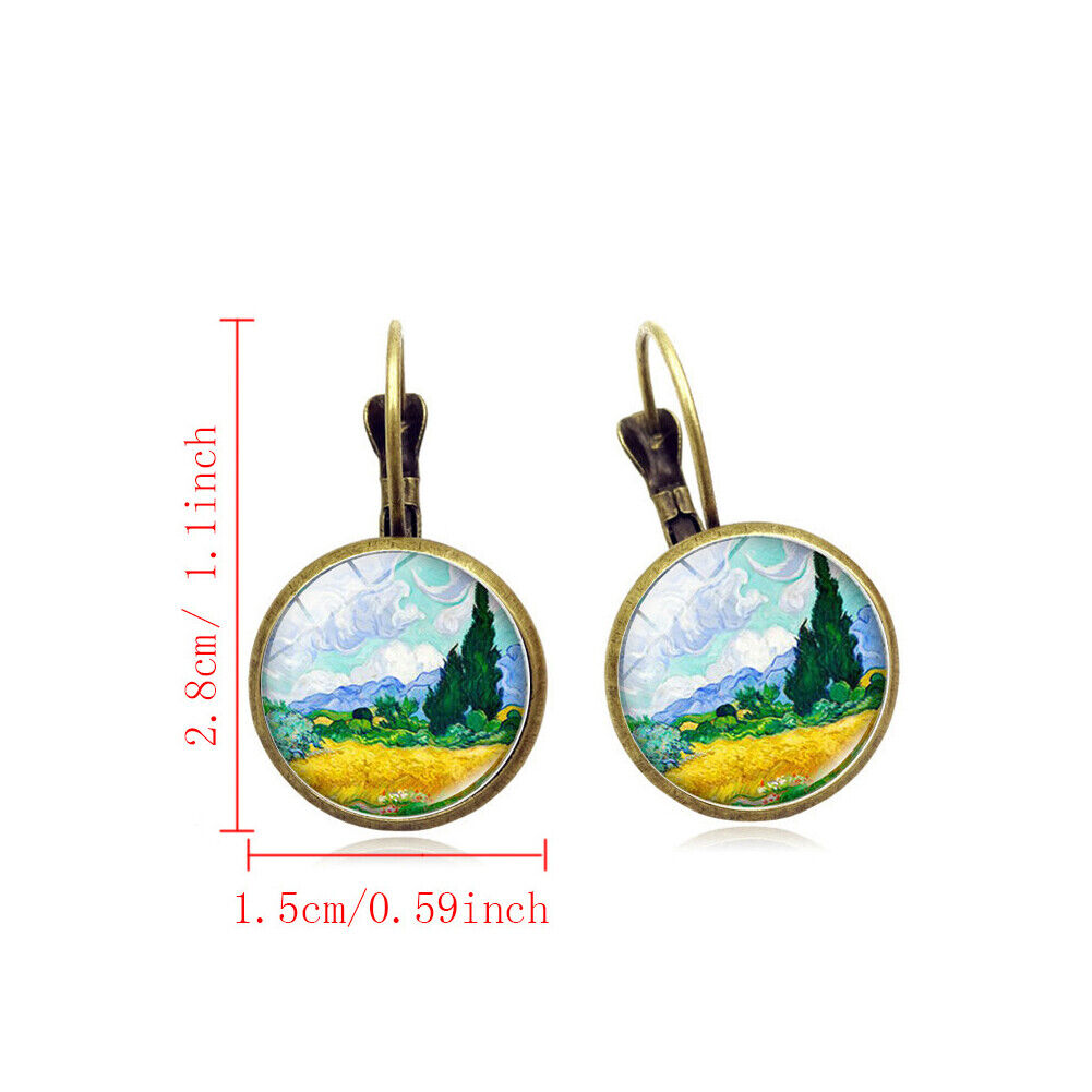 US Starry Night Van Gogh Sunflower Landscape Painting Glass Drop Dangle Earrings