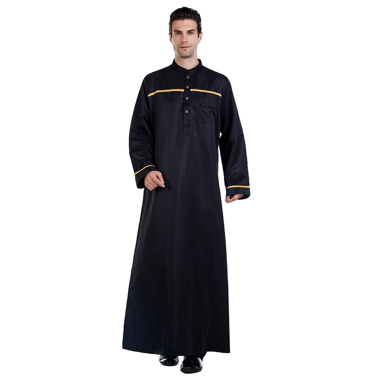 Men Long Sleeve Solid Color Stand Collar Robe with Button and Breast Pocket