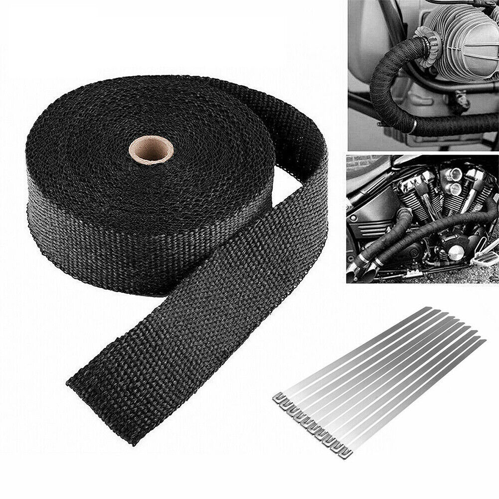 US 1-2Pc 32ft Titanium Header Turbo Pipe Manifold Exhaust Heat Wrap Tape 4 Ties