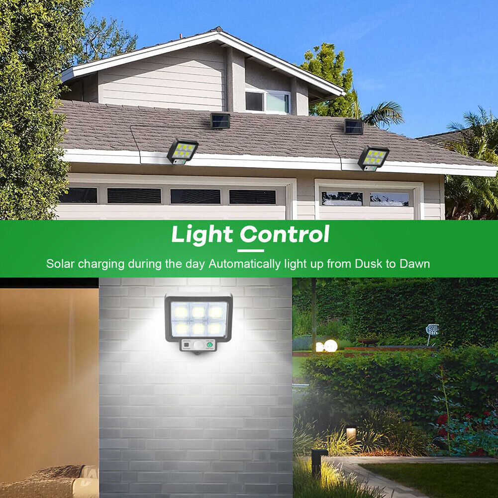 US 1~2Pcs LED Solar Light Garage Backyard Wall Outdoor Motion Sensor with Remote