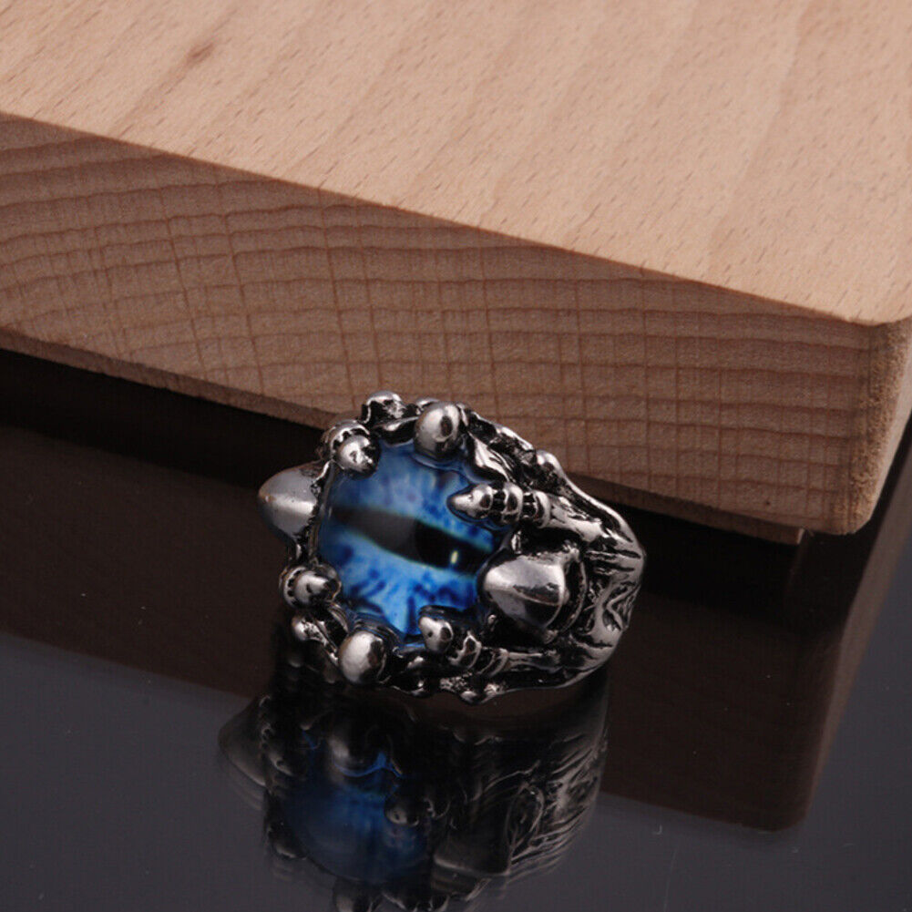 US 3-6 Pack Cool Mens Stainless Steel Dragon Claw Blue Evil Eye Eyeball Ring