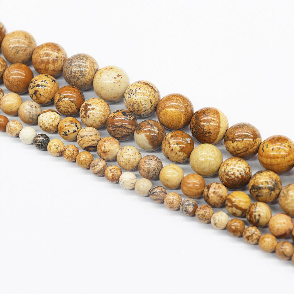 US 6/8/10 MM Picture Jasper Beads Grade AAA Genuine Natural Gemstone Round Loose