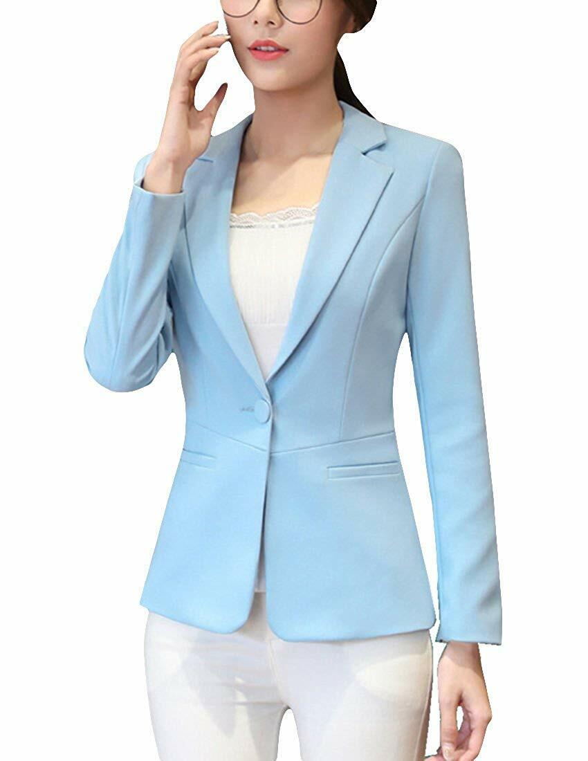 MFrannie Women Notch Lapel One Button Lined Slim Fit Blazer Jacket