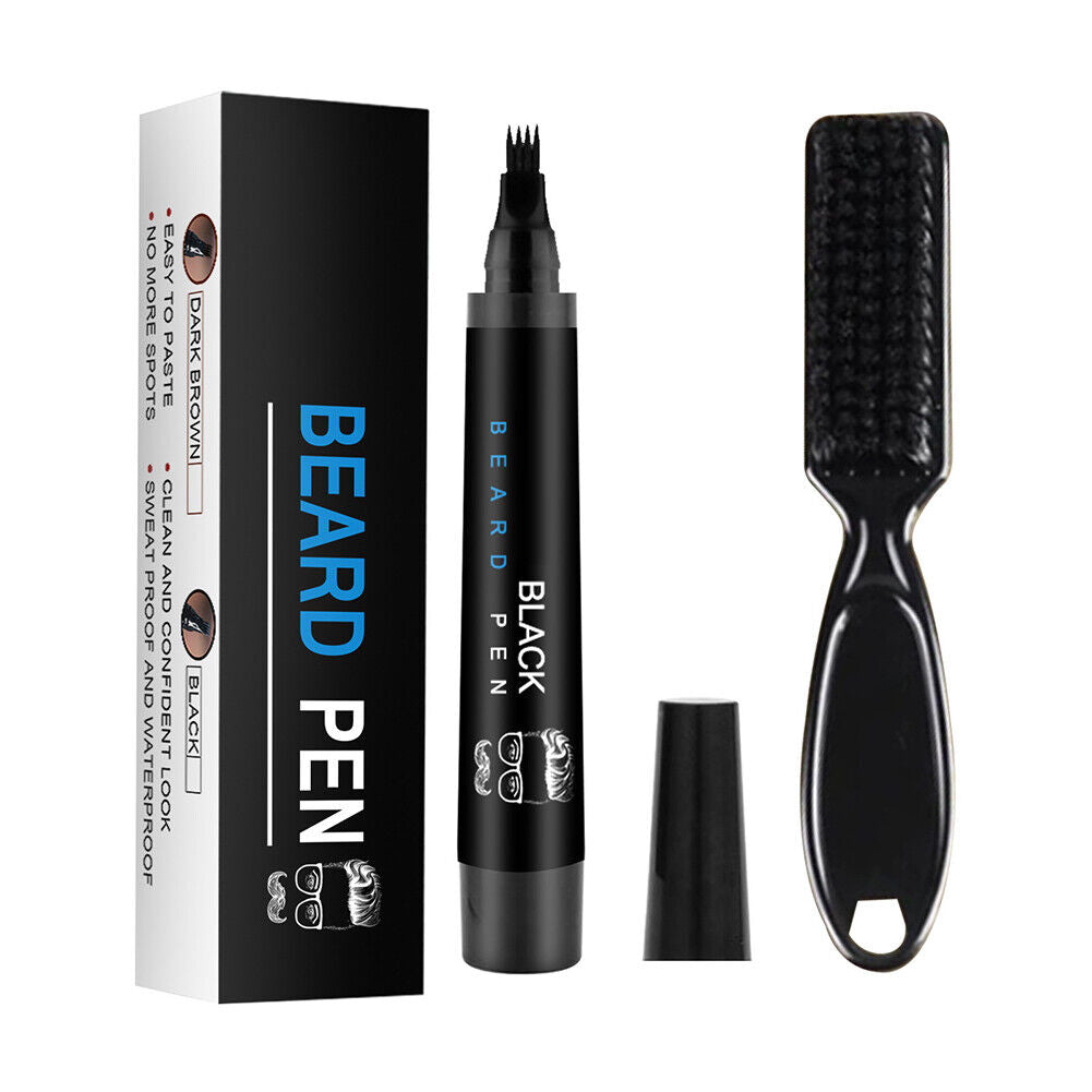 2Pc Waterproof Beard Pencil Filler Hair Grower Long Last Moustache Eyebrow Brush