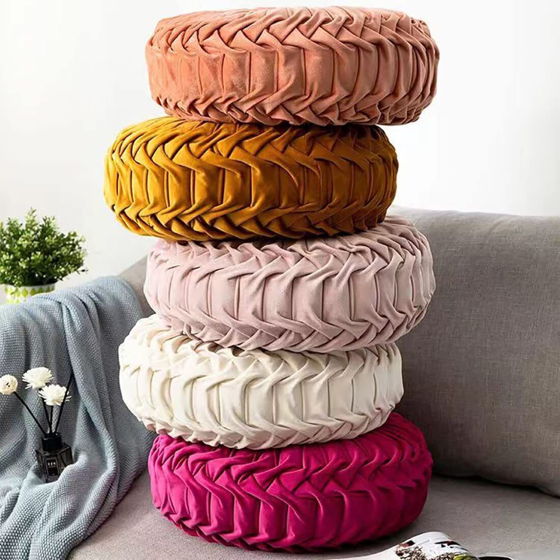 Round Throw Pillow Round Velvet Pillow Pleated Round Filled Pillow