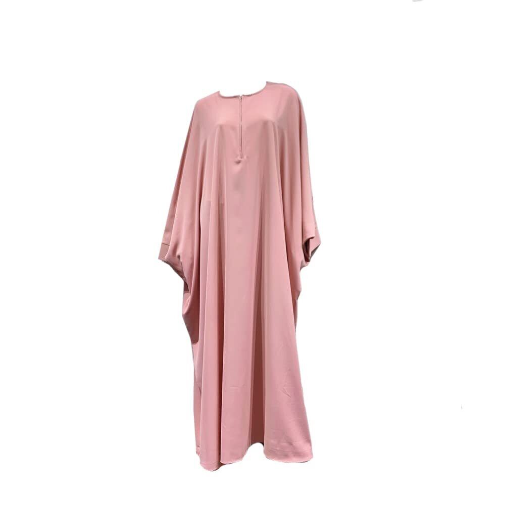 Women Muslim One-Piece Loose Crewneck Long Dress  Plus Thobe with Zipper