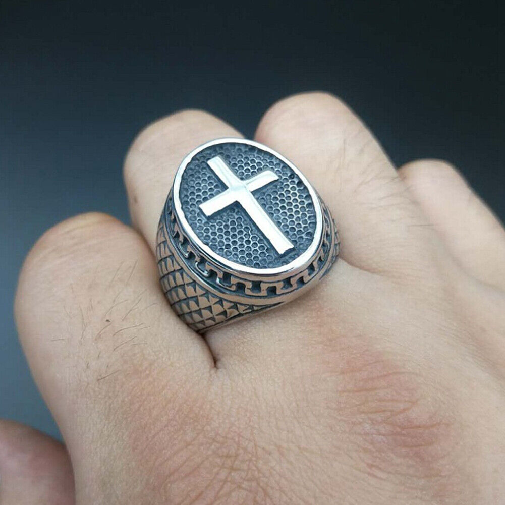 US Stainless Steel Mens Christian Cross Ring For Men Women Silver Size 7-11