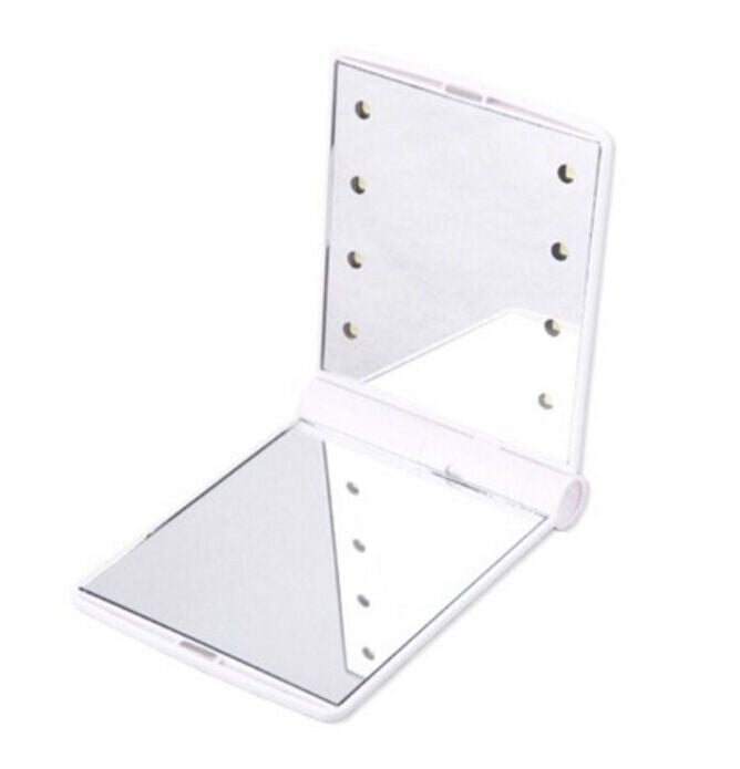 Makeup Cosmetic Folding Portable Compact Pocket Mirror with 8 LED Lights Lamps
