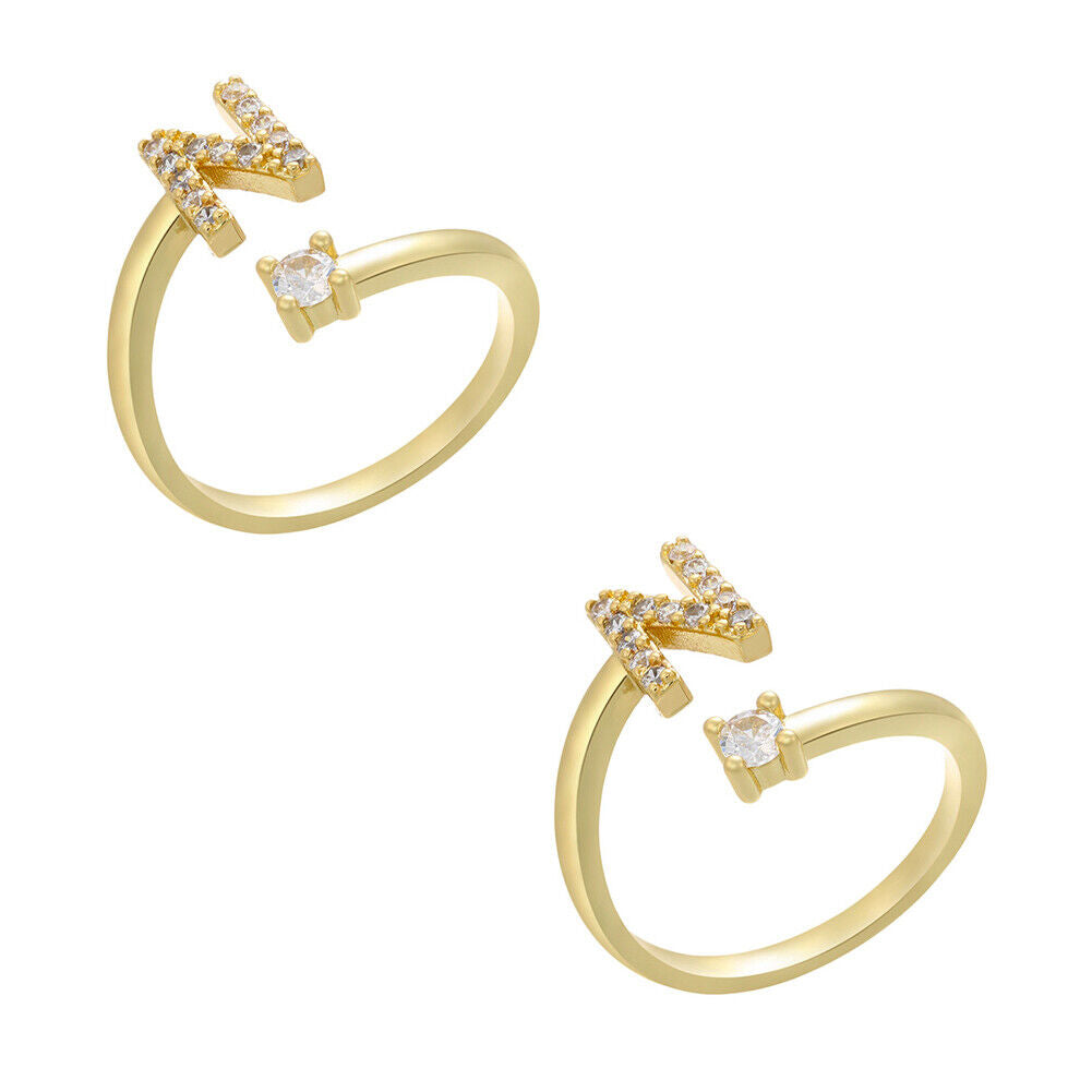 US Charm Initial Letter Ring Alphabet A-Z Gold Silver Adjustable Open Bands Ring
