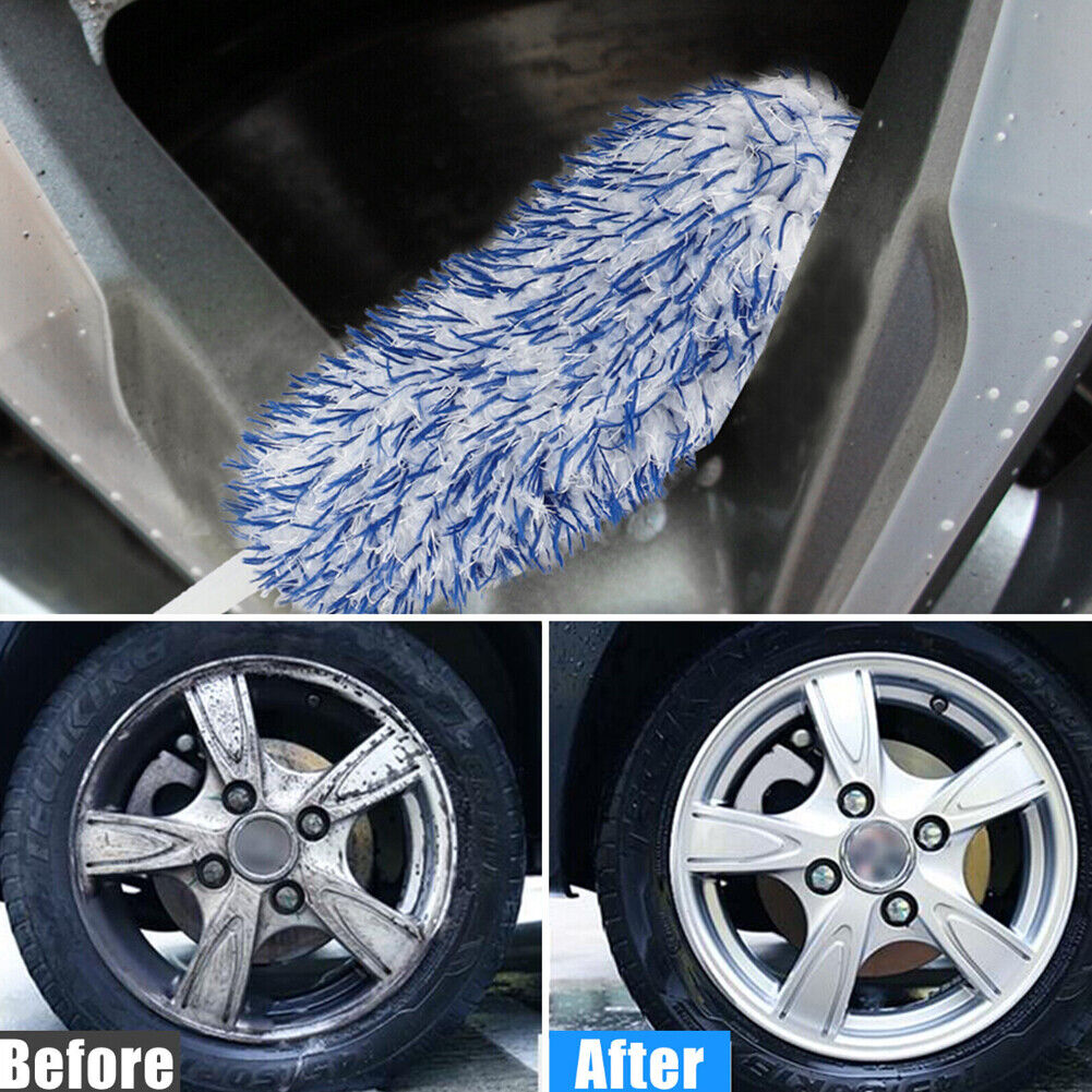 US 1-2 Pcs Microfiber Car Alloy Wheel Cleaning Brush Tire Soft Bristle Cleaner