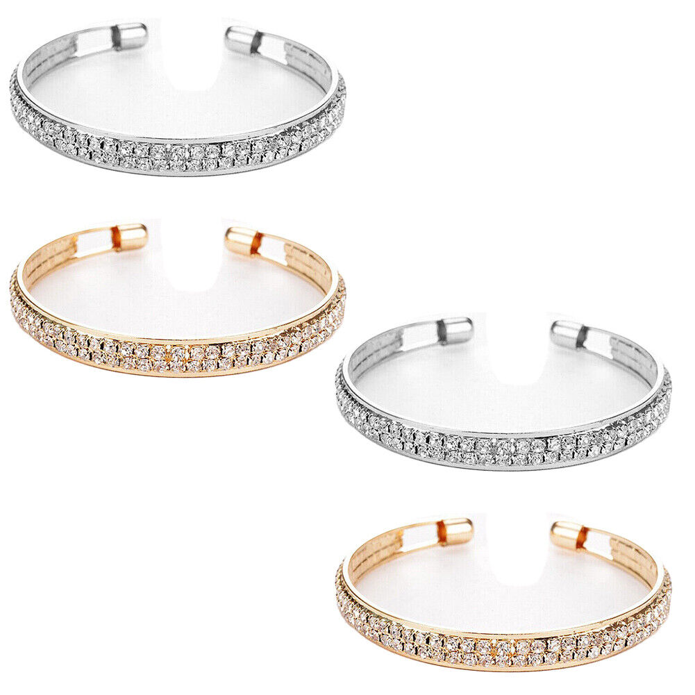 US 2-4 Pc Bangle Cuff Women Cubic Zirconia Wedding Gift 925 Silver Gold Bracelet