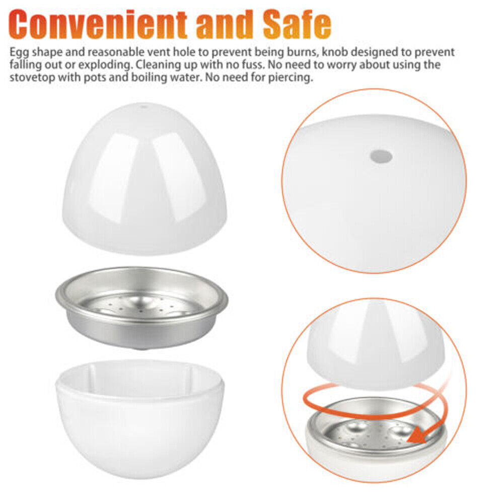 US 2-4Pc Wireless Microwave Hardboiled Egg Maker Shell Steamer Kitchen Cook Tool