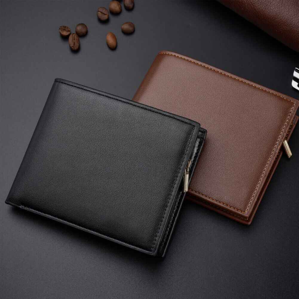 US1-2Pc Men's Bifold Leather Wallet With ID Window Credit Card Holder Slim Purse