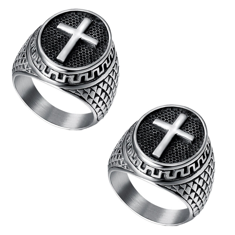 US Stainless Steel Mens Christian Cross Ring For Men Women Silver Size 7-11