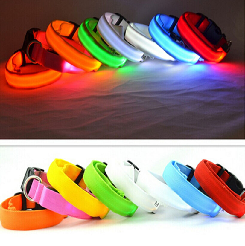 Pets DOG LED Lights Flash Night Safety Nylon Collar Adjustable LED Collar S-XL