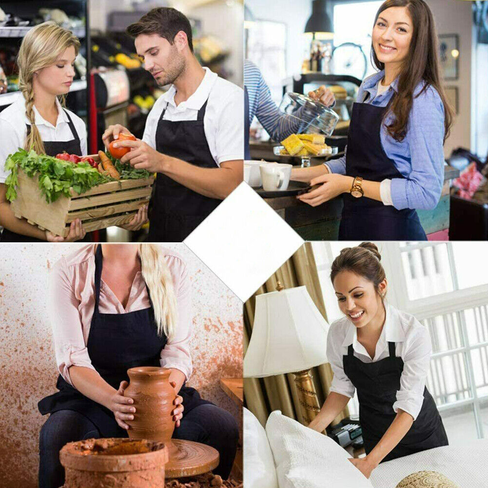 US 2-4 Pcs Waterproof Chef Apron Black Catering Cooking Kitchen Butcher 2 Pocket