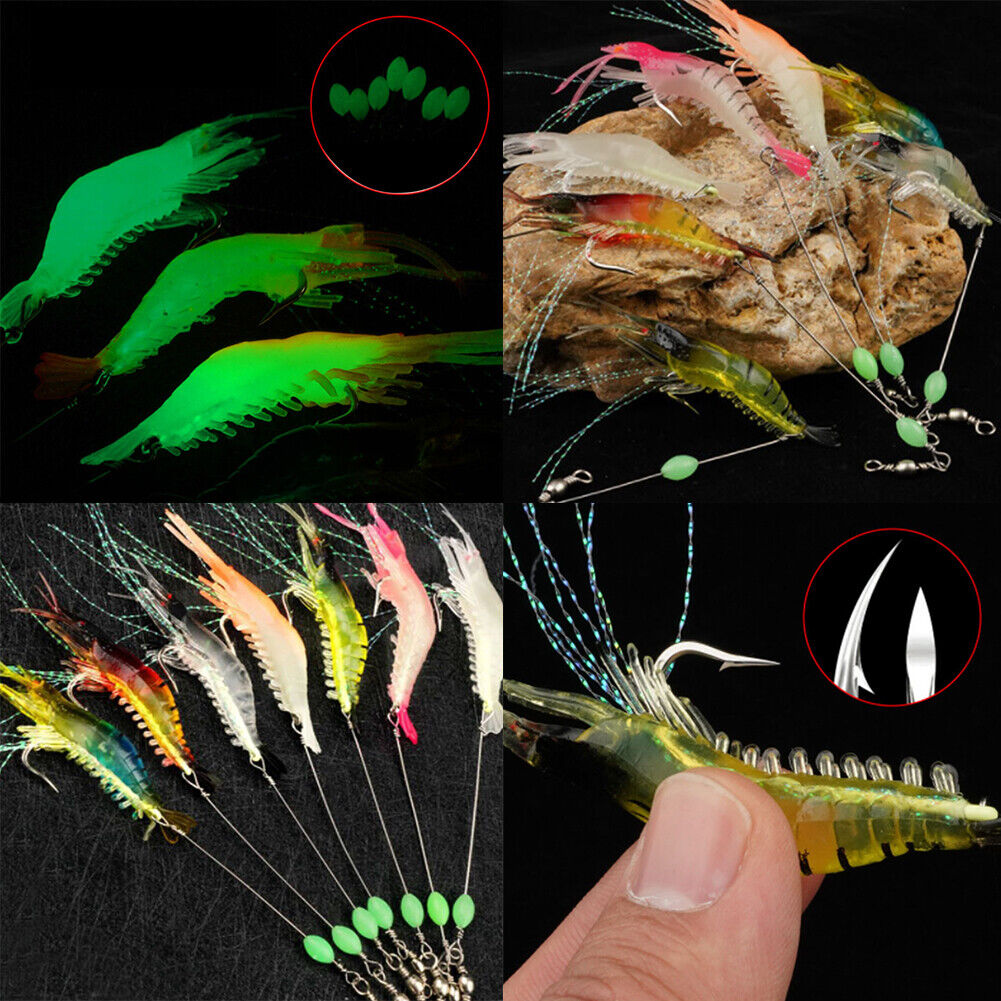 US 14-28Pack Soft Luminous Artificial Shrimp Lure Set Shrimp Bait Shrimp Fishing