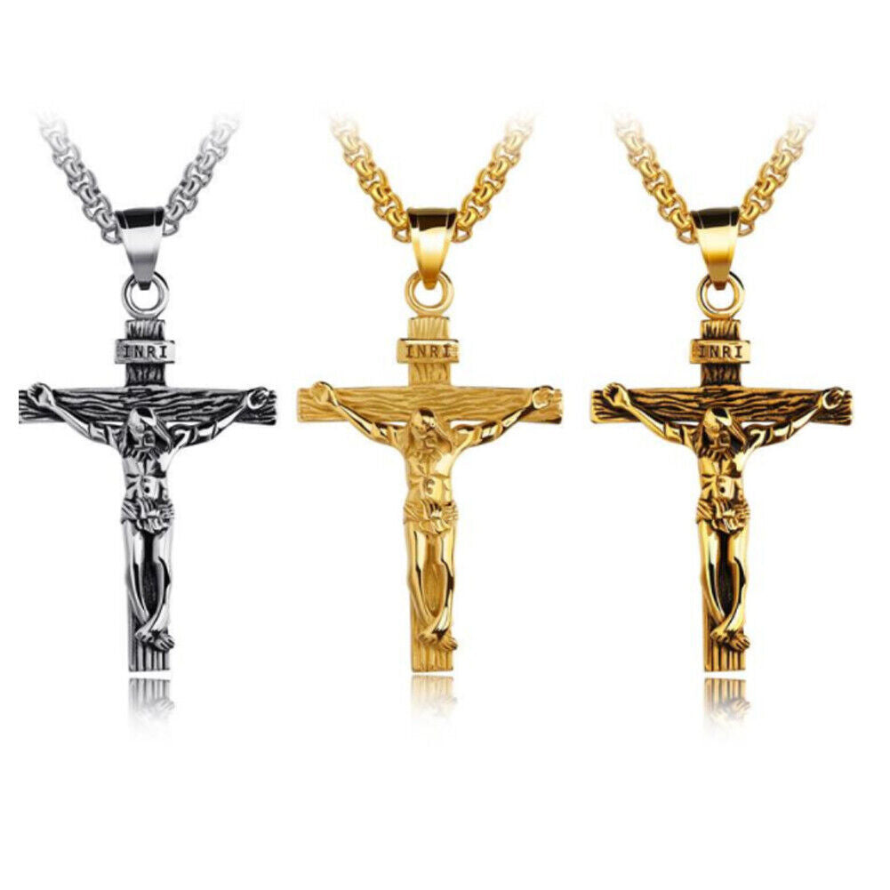US 1-2 Pack Stainless Steel Jesus Christ Crucifix Cross Pendant Necklace For Men