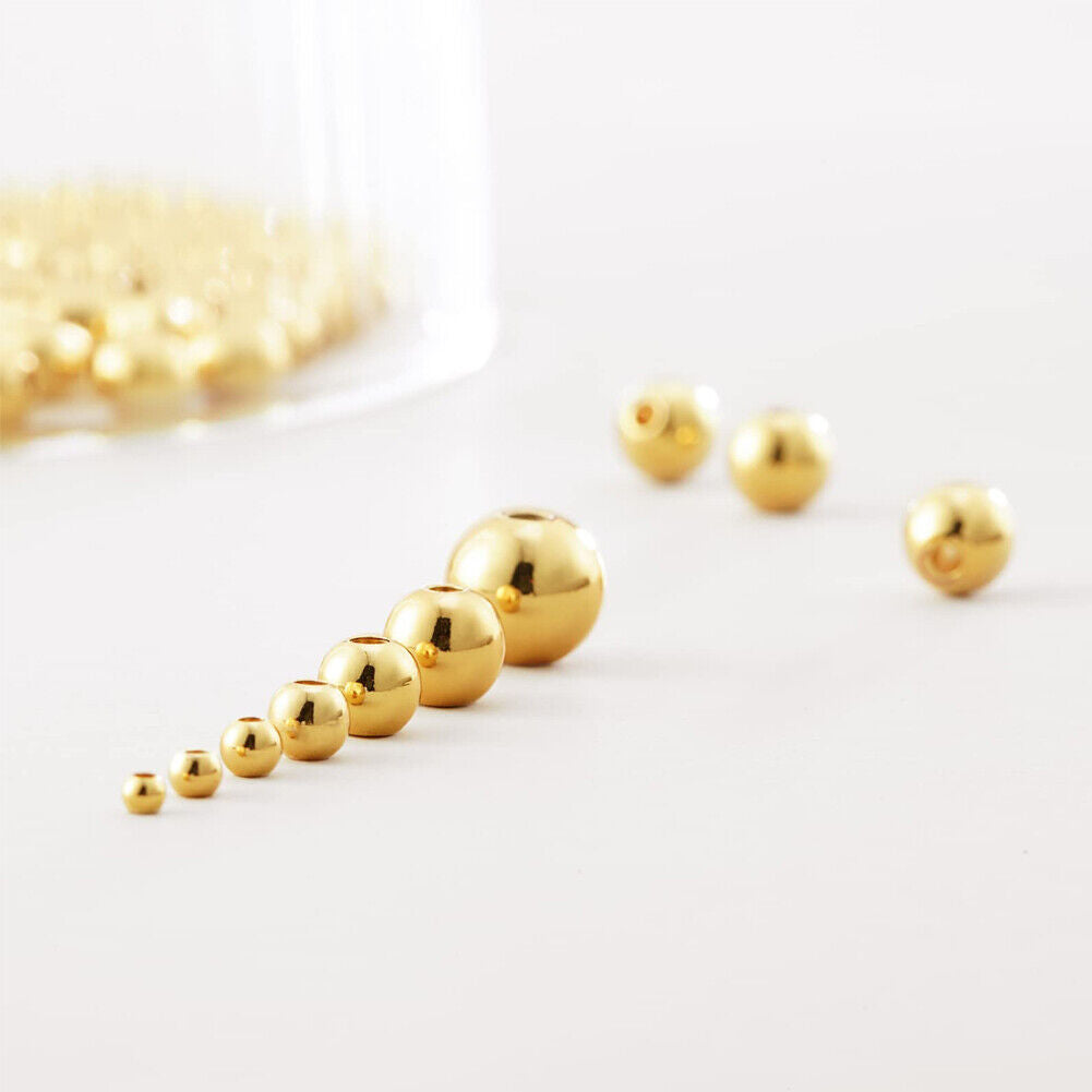 US 50~400Pc 3~8mm 14K Gold Plated Seamless Uniform Smooth Round Spacer Ball Bead