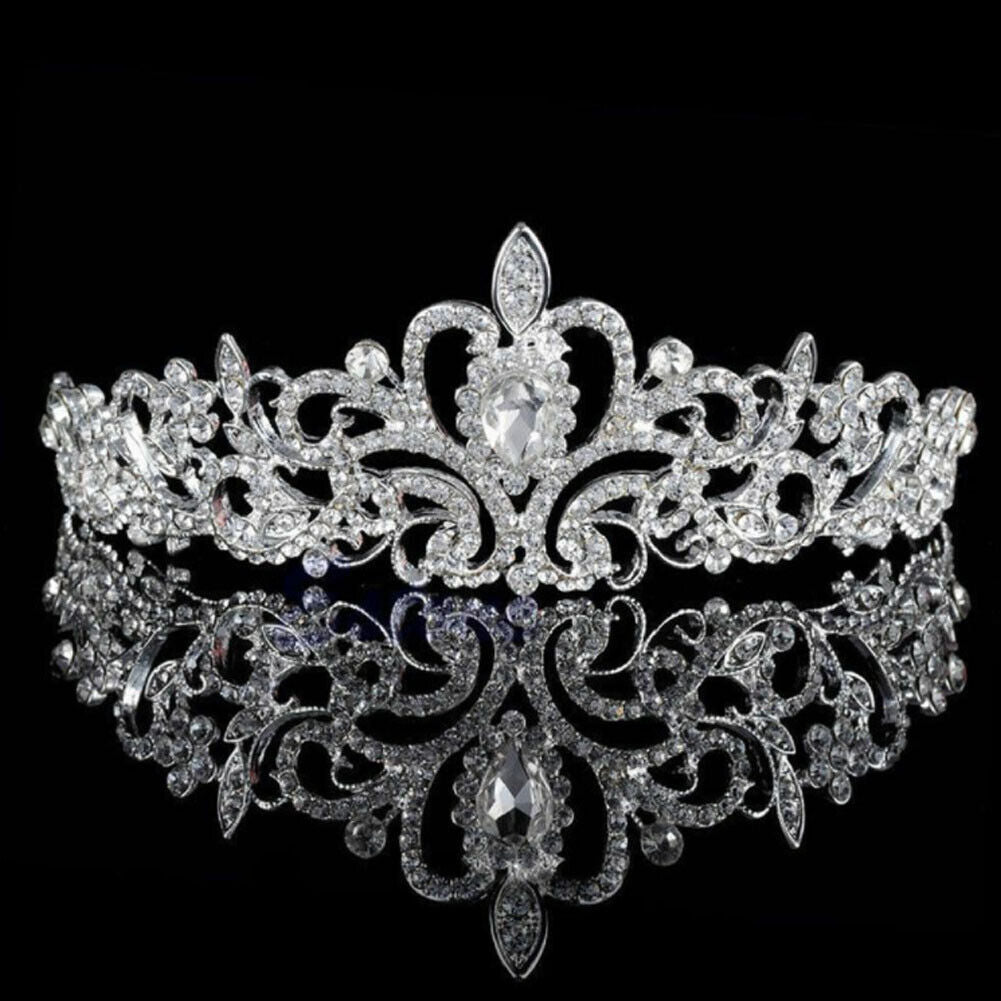 US 1-2 Silver Crystal Tiara Crown Wedding Bridal Princess Rhinestone Hair w/Comb