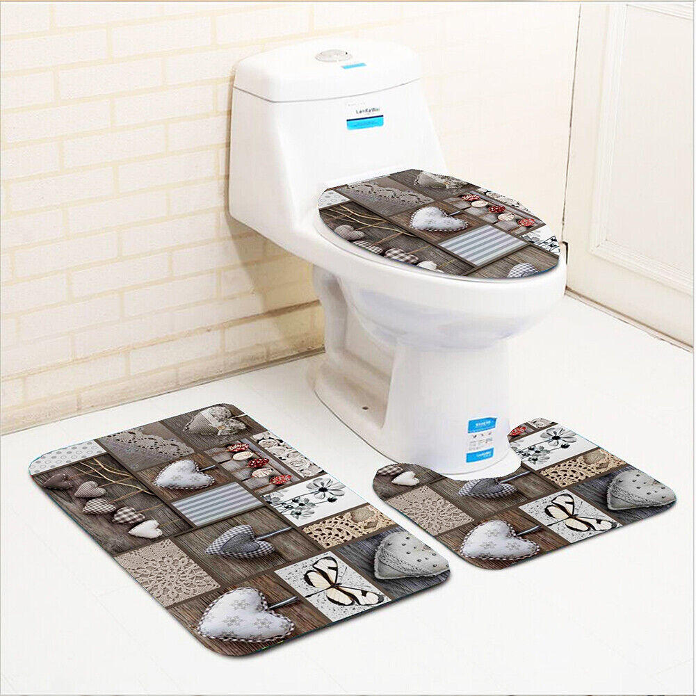 US 3-Piece Bathroom Rug Set Include U-Shaped Contour Toilet Mat Machine Washable