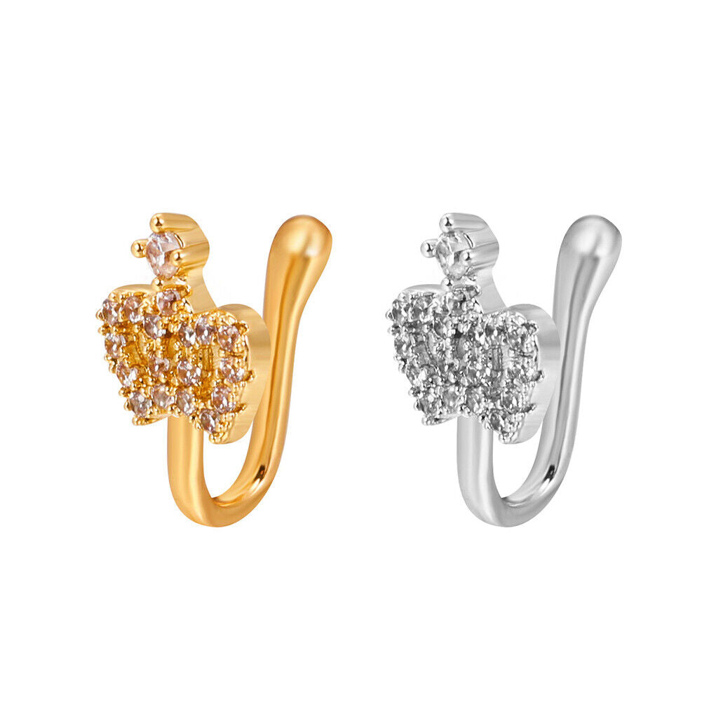 US 2 Pcs Star Heart Crown Nose Ring Copper Durable Fake Non-Pierced Nose Clip