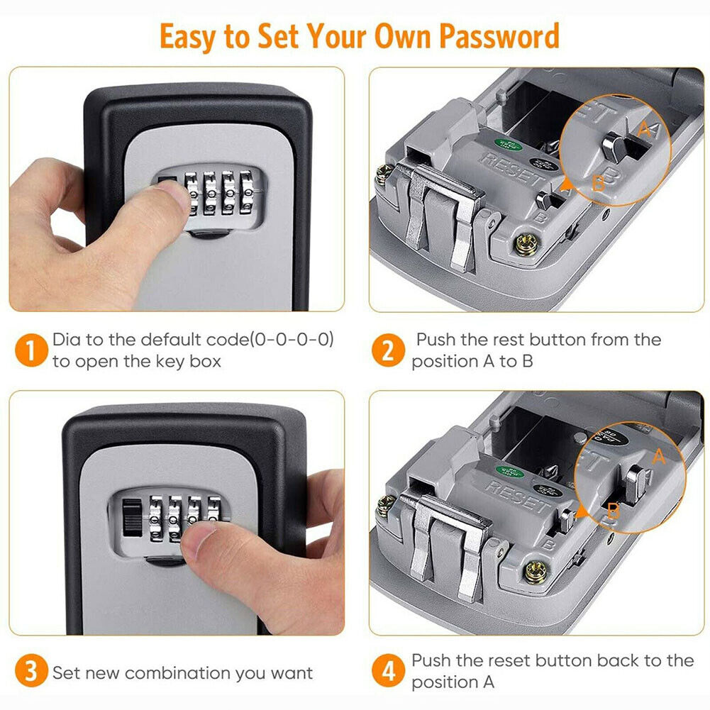 US 1-2 Key Lock Box 4-Digits Combination Weatherproof Wall Mount Security Code