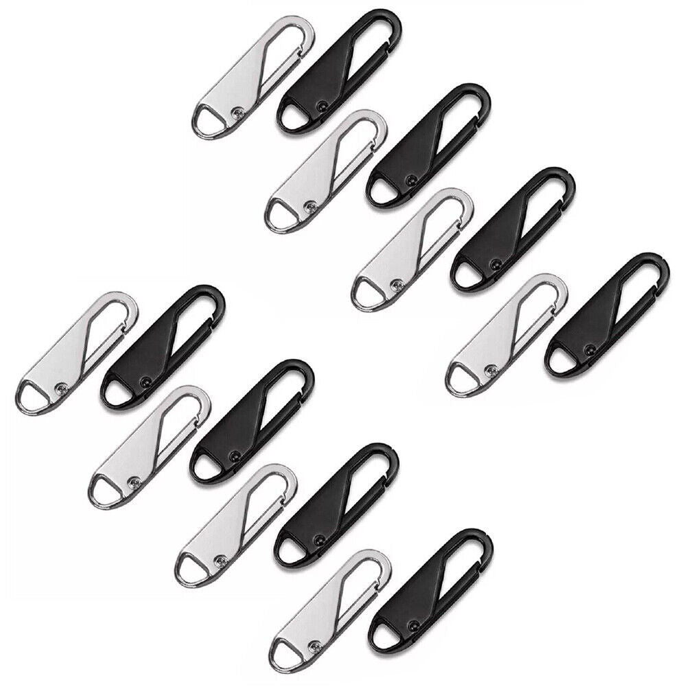 US 8-16 Pcs Zipper Pull Replacement Repair Slider Tab Universal Fixer Metal Head