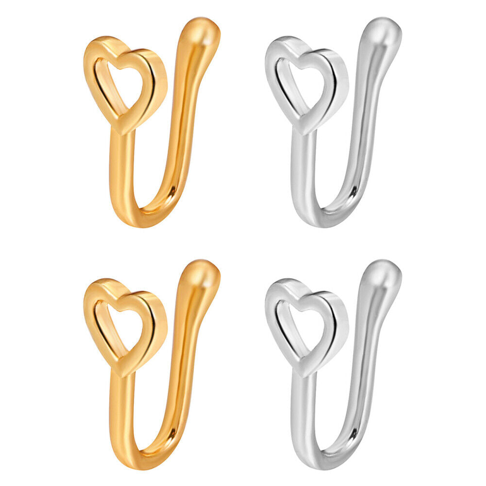 US 2 Pcs Star Heart Crown Nose Ring Copper Durable Fake Non-Pierced Nose Clip
