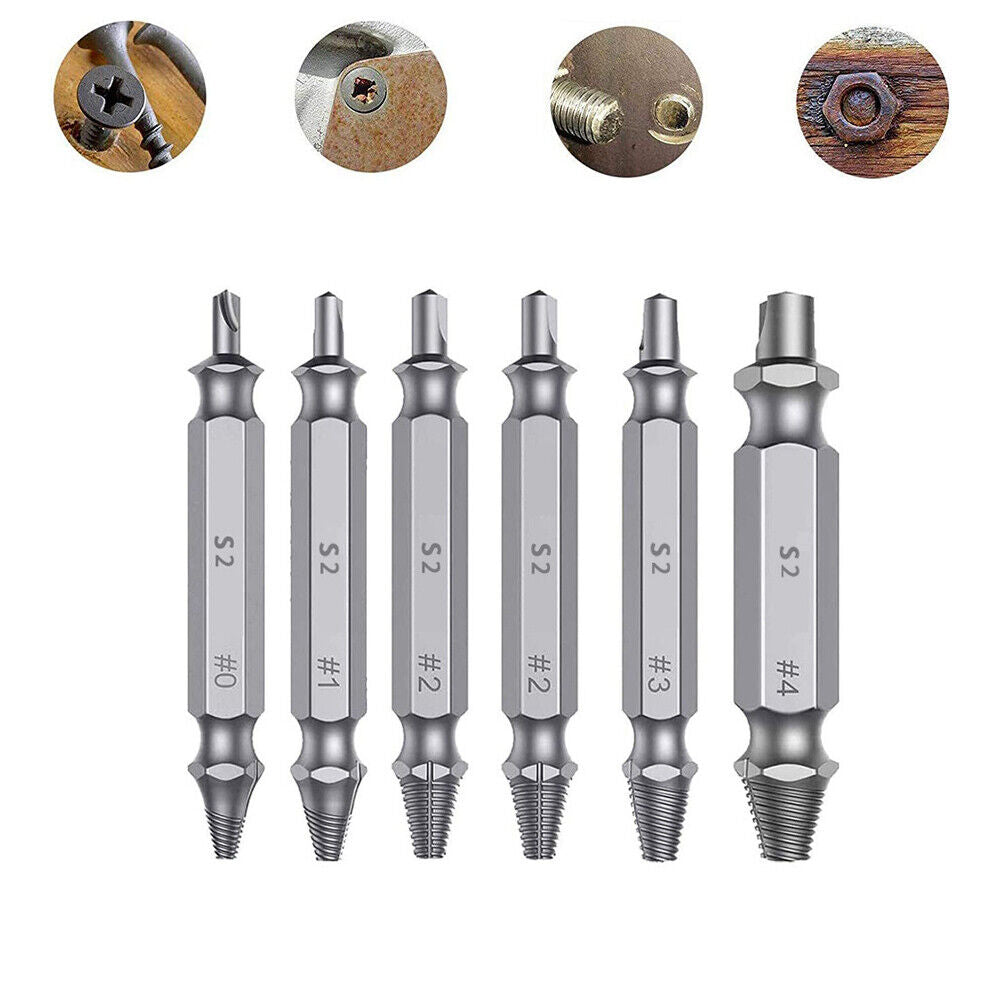 US 6Pc Screw Extractor Set Easy Out Drill Bits guide Broken Screws Bolt Remover