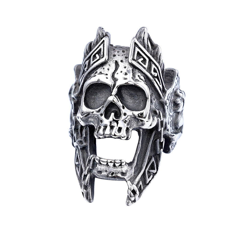 US Mens Stainless Steel Gothic MC Biker Skull Crown Ring Black Men Size 8-11