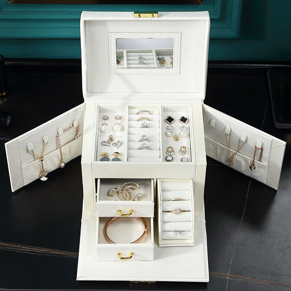 US Large Box Layers Jewelry Organizer Case Portable Travel Lockable Gift Fashion