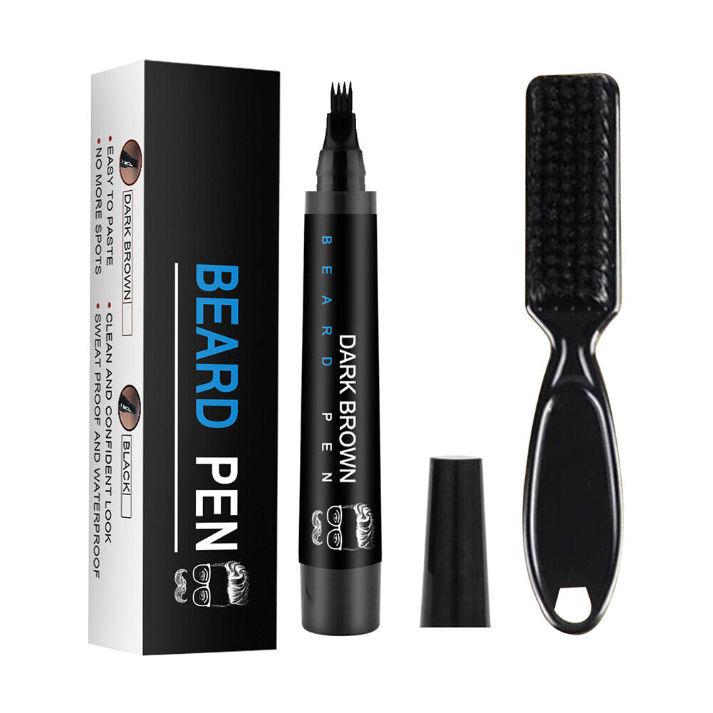 2Pc Waterproof Beard Pencil Filler Hair Grower Long Last Moustache Eyebrow Brush