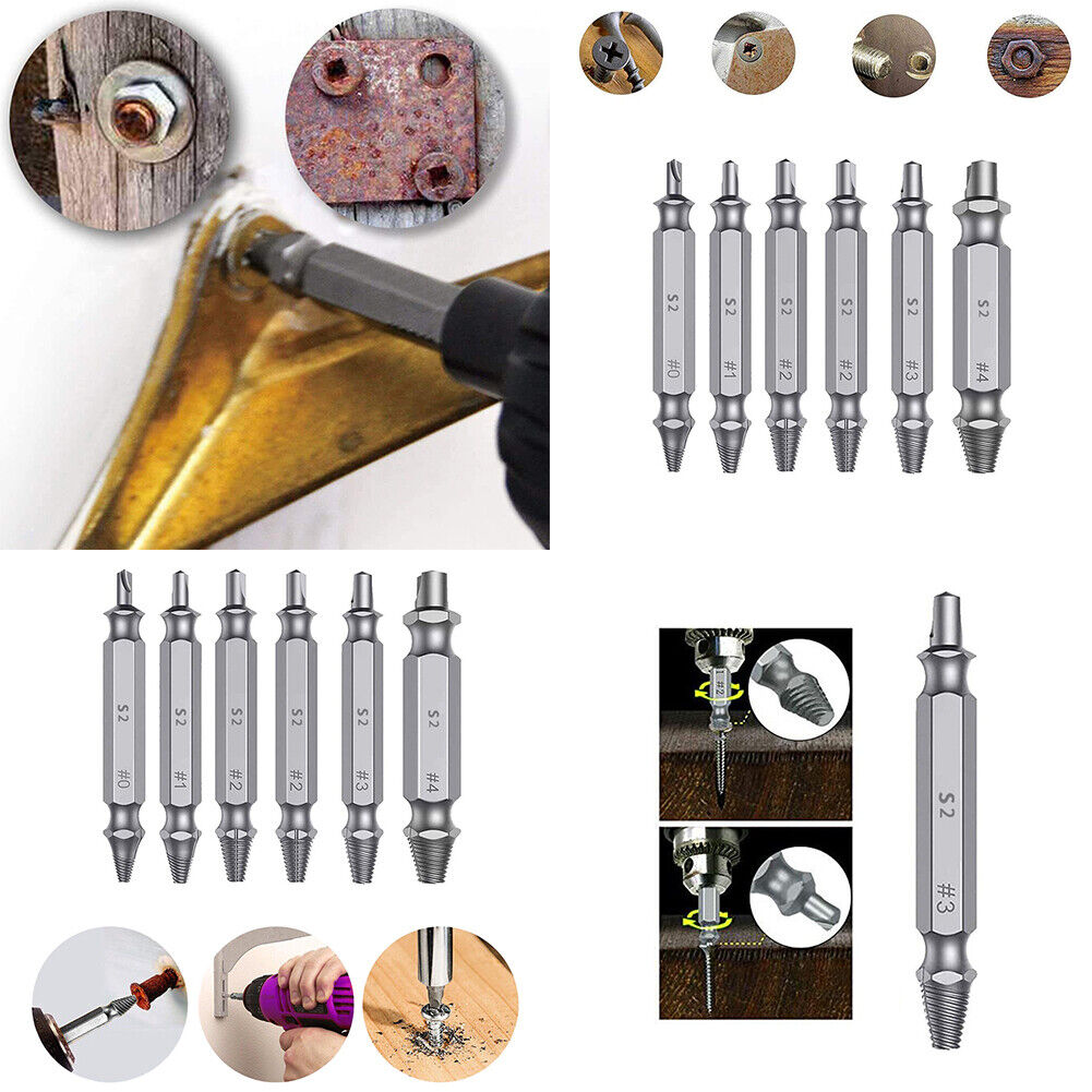 US 6Pc Screw Extractor Set Easy Out Drill Bits guide Broken Screws Bolt Remover