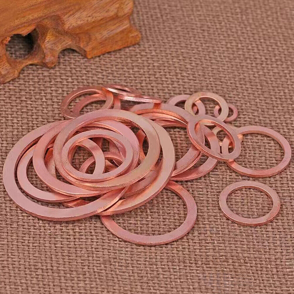 US150-300 M5-M22 Copper Crush Washer Gasket Set Flat Ring Seal Assortment Kit