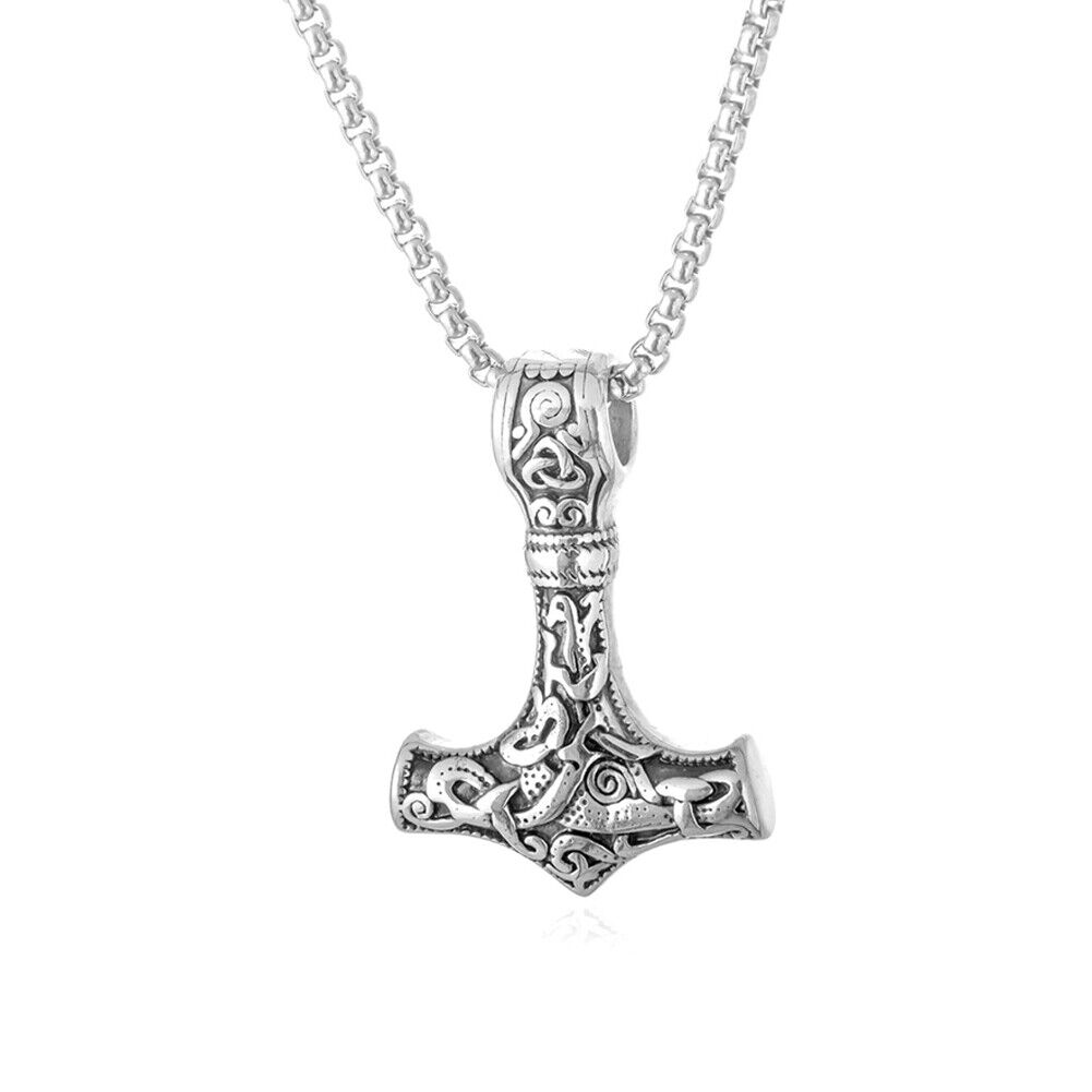 US Men Stainless Steel Norse Viking Thors Hammer Mjolnir Pendant Necklace