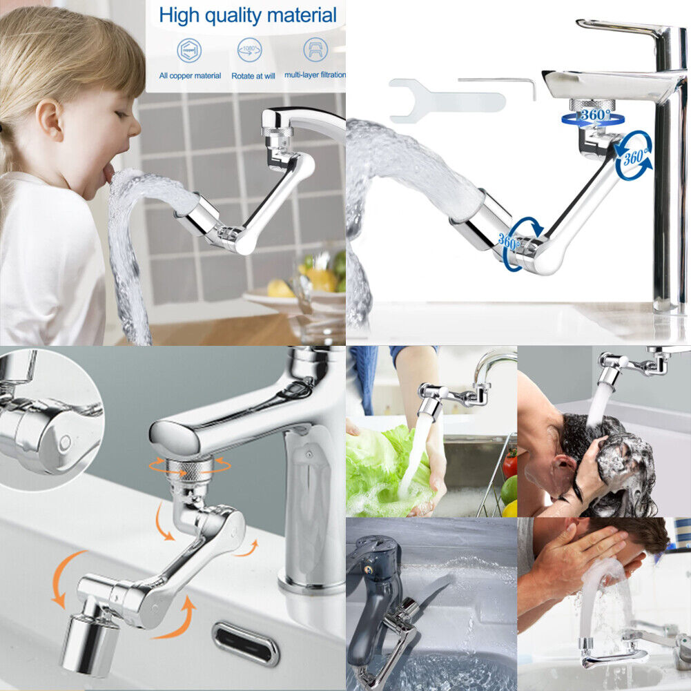 US 1-2Pc 1080° Rotating Faucet Aerator Universal Splash Spray Tap Extension Head