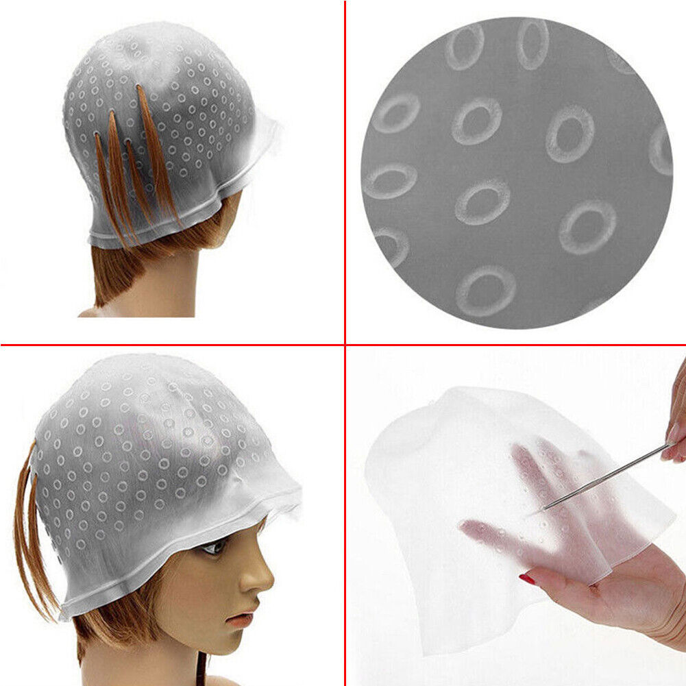 US 1-2 Pack Reusable Silicone Dye Hat Cap + Hook for Hair Coloring Highlighting