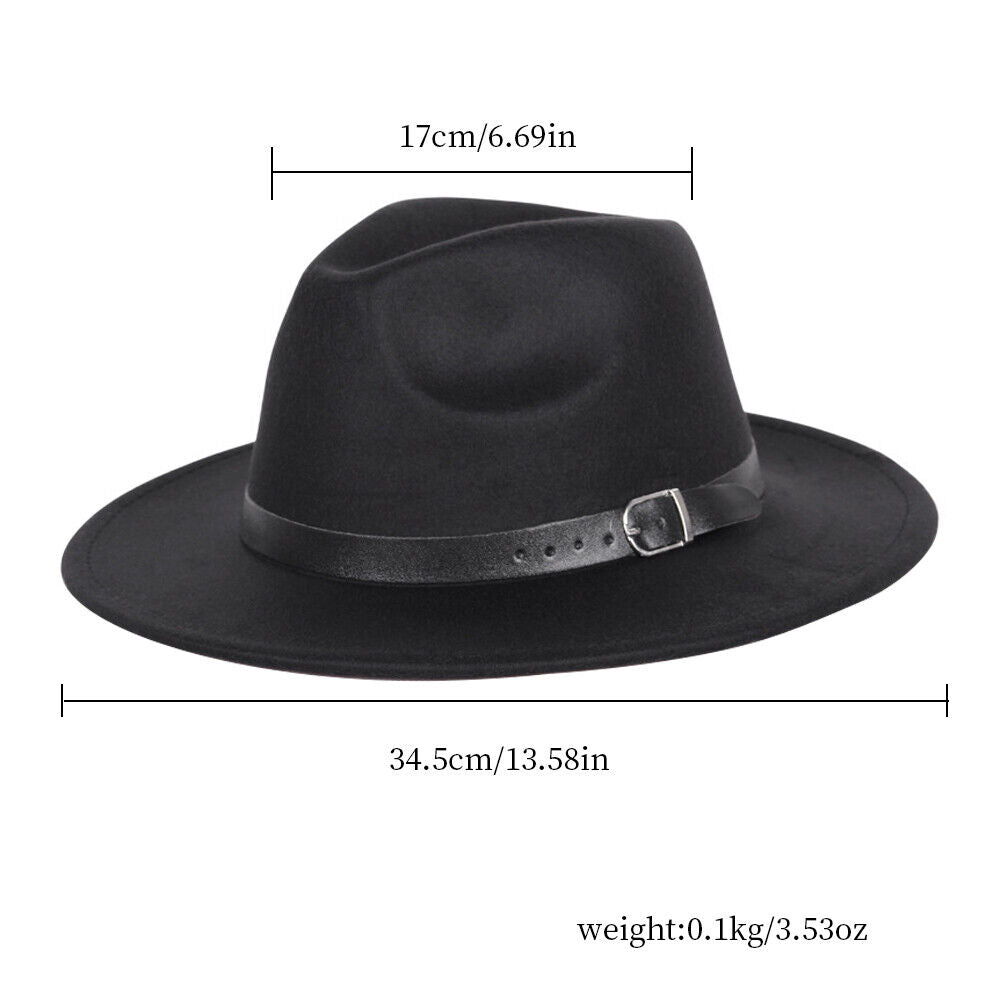 US 1-2 Pcs Wide Brim Fedora Hat Water Resistant Leather Band Winter Fall Western