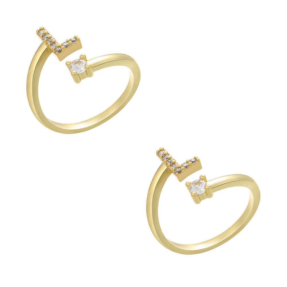 US Charm Initial Letter Ring Alphabet A-Z Gold Silver Adjustable Open Bands Ring