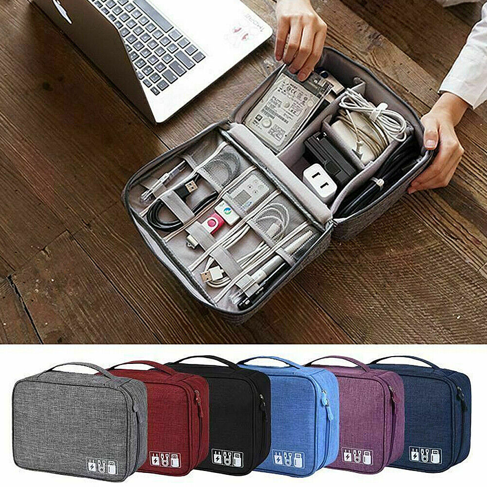 US 1~2 Pc Electronic Organizer Compact Travel Cable Bag USB Cord Charger Storage