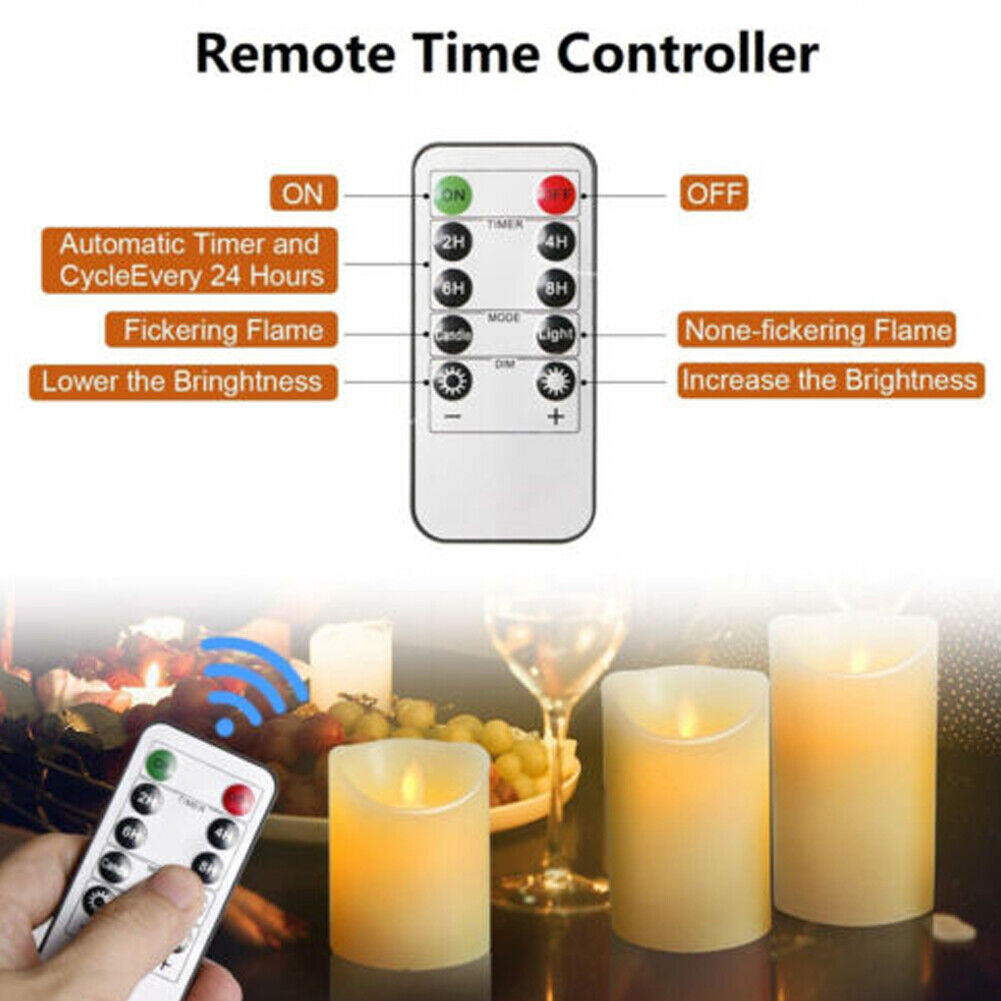 US 3-6 Pcs Set Flickering LED Wax Pillar Flameless Candles Remote Control Timer