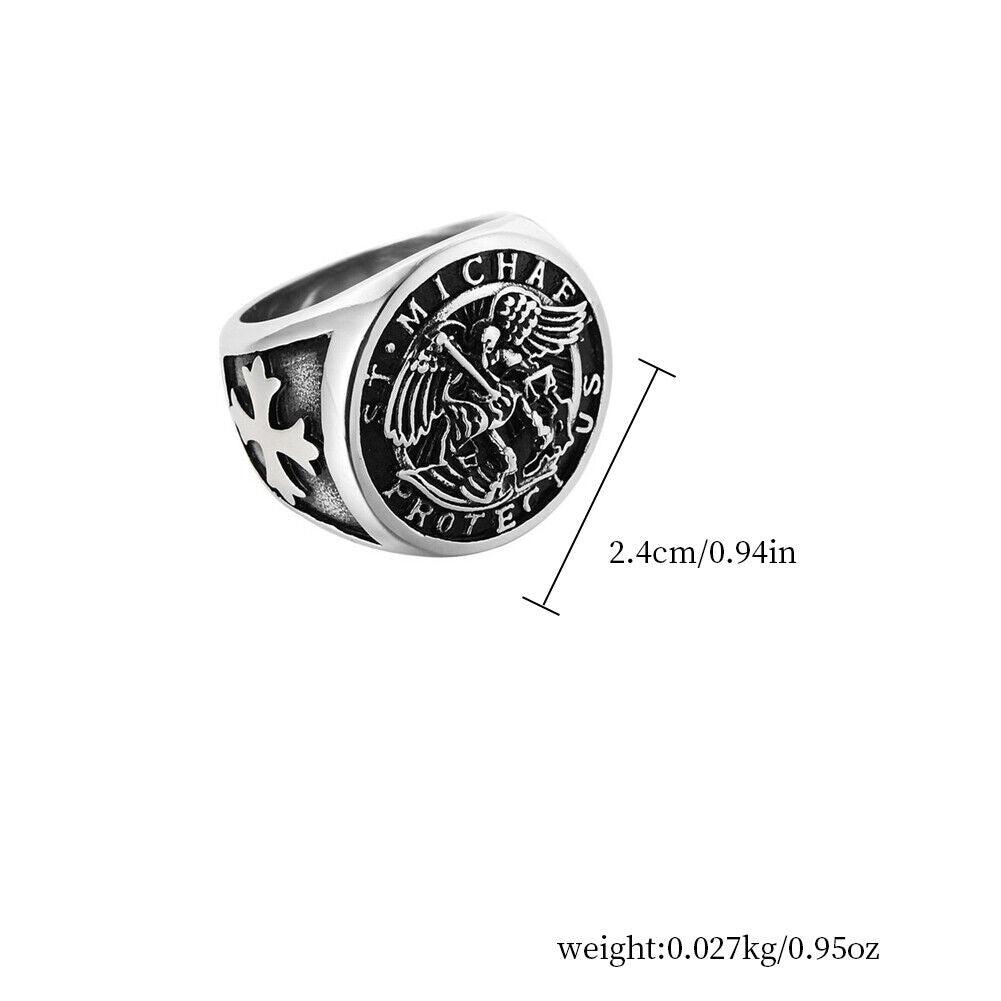 US 1-2 Pack Saint Michael Archangel Ring Vintage Stainless Steel Faith Bands Men