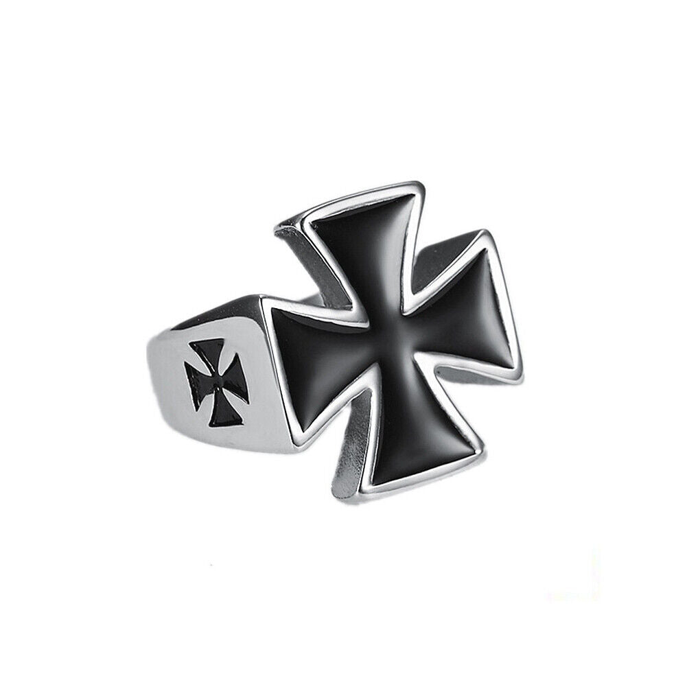 US 2 Pack Mens Iron Cross Biker Ring Stainless Steel Mc Black Silver Size 7-11