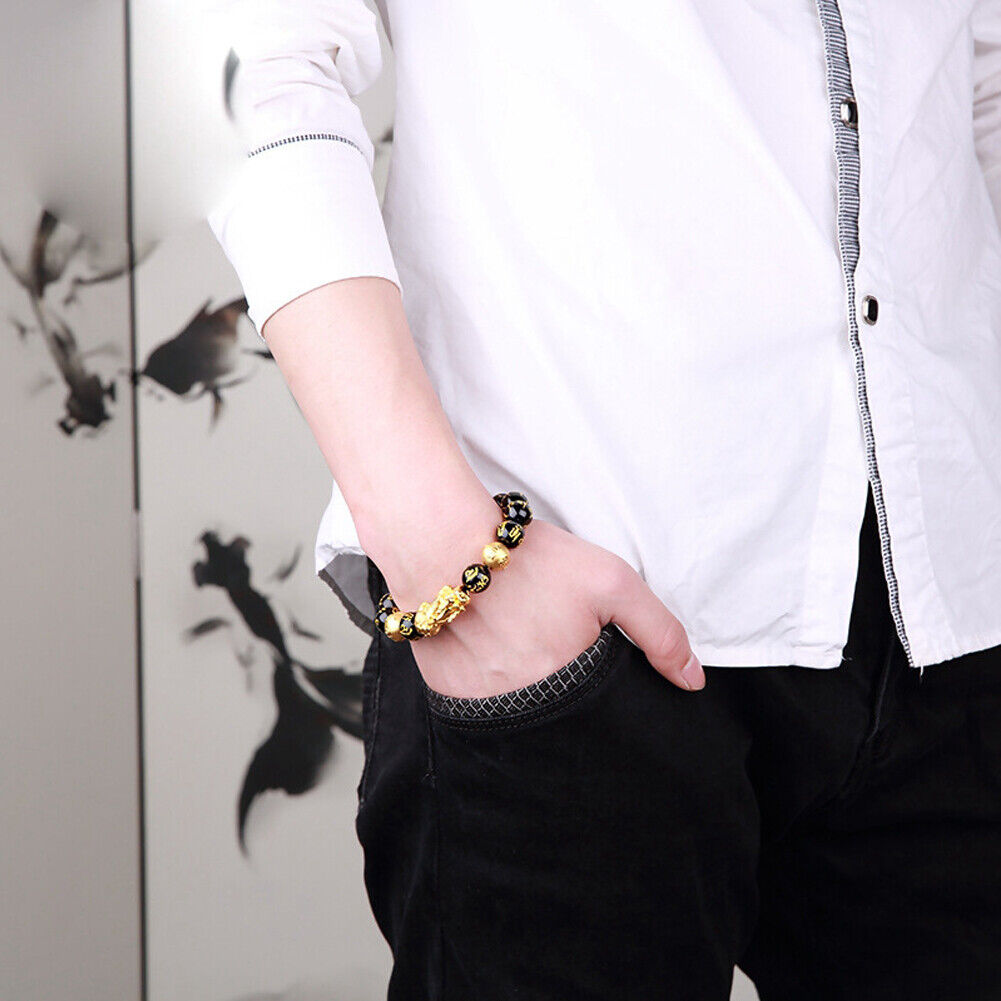 US 4-8 Pack Pi Xiu Obsidian Bracelet Dragon Bead Attract Wealth&Good Luck Bangle
